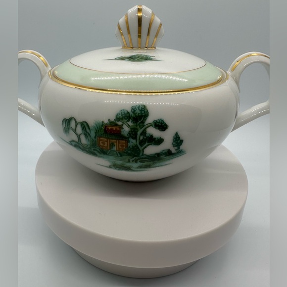 Vintage Narumi Sugar Pot - Fine Chine Green Willow Pagoda - Picture 6 of 10